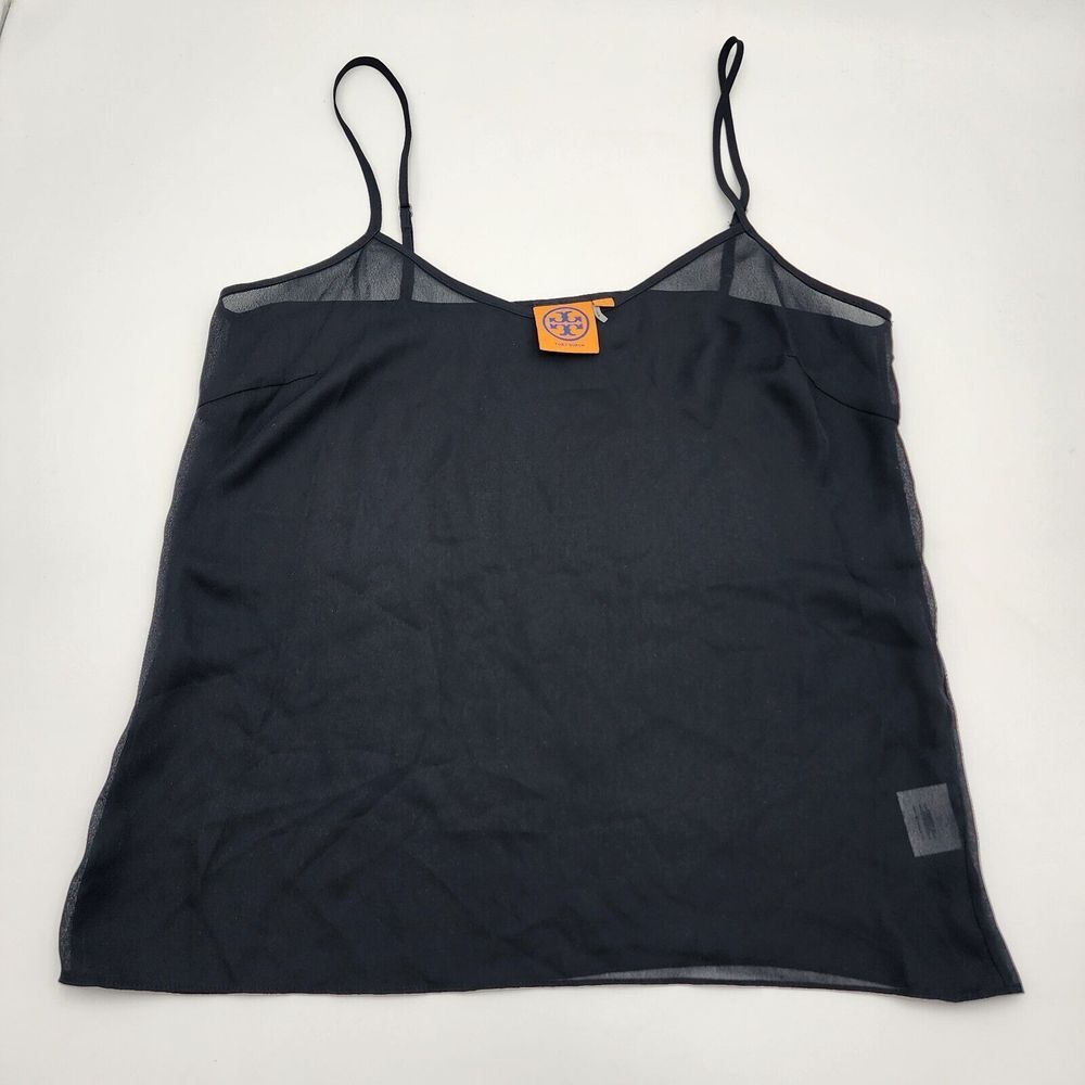 Tory Burch Womens Black Sheer Spaghetti Strap Camisole Tank Top‎ Size 4